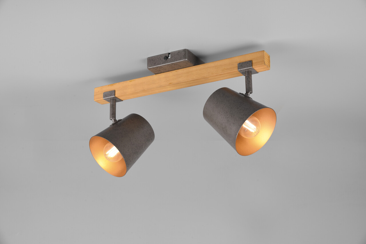 Plafoniera Bell, TRIO, 42.5x14.5x23.2 cm, 25W, 2x E14, metal, gri/natur - imagine 3
